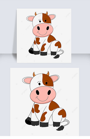 手绘卡通棕色奶牛剪贴画