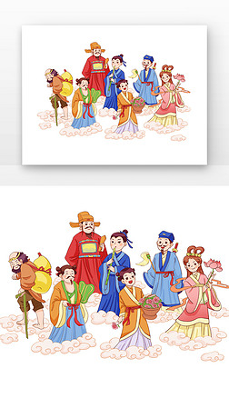 黄色卡通成语故事八仙过海绘本元素