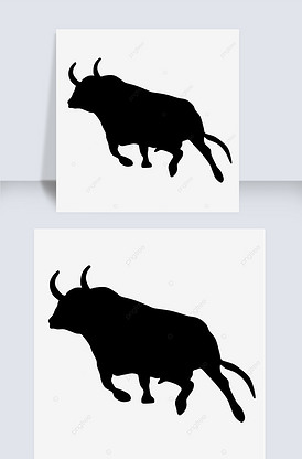 黑色的奔跑的斗牛剪影