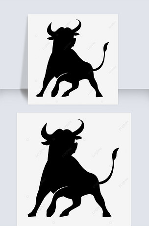 原创黑色公牛回头剪影