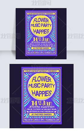 hippies music party flyer poster
