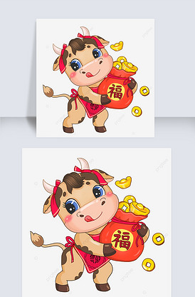 新春怀抱福袋可爱牛