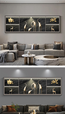 现代轻奢客厅横幅发光LED大象画