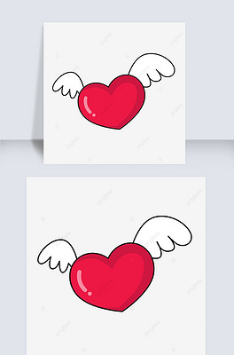 卡通的飞起来的有翅膀的红色爱心