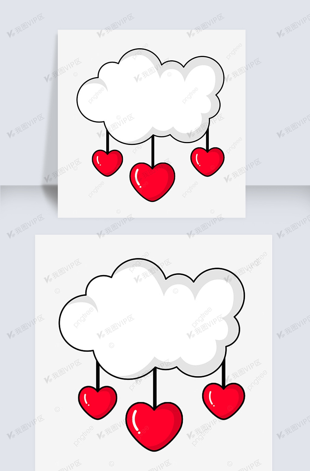 白色云朵挂着三颗红色卡通爱心