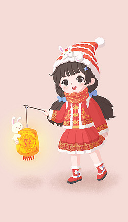 提灯笼过年小女孩