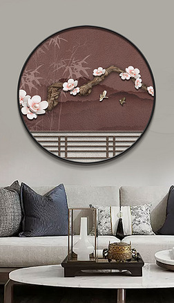 新中式轻奢梅花寓意好客厅沙发背景墙壁画