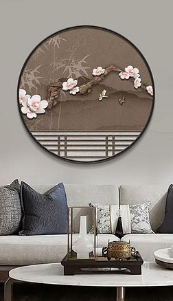 新中式轻奢梅花寓意好客厅沙发背景墙壁画