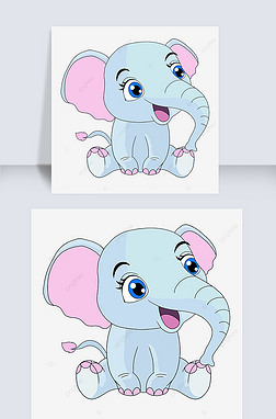 大象尾巴免抠元素|手绘卡通灰色大象剪贴画
