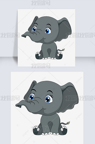 卡通手绘灰色大象剪贴画