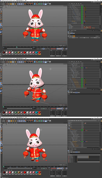 C4D三维立体卡通兔子动画绑定工程源文件