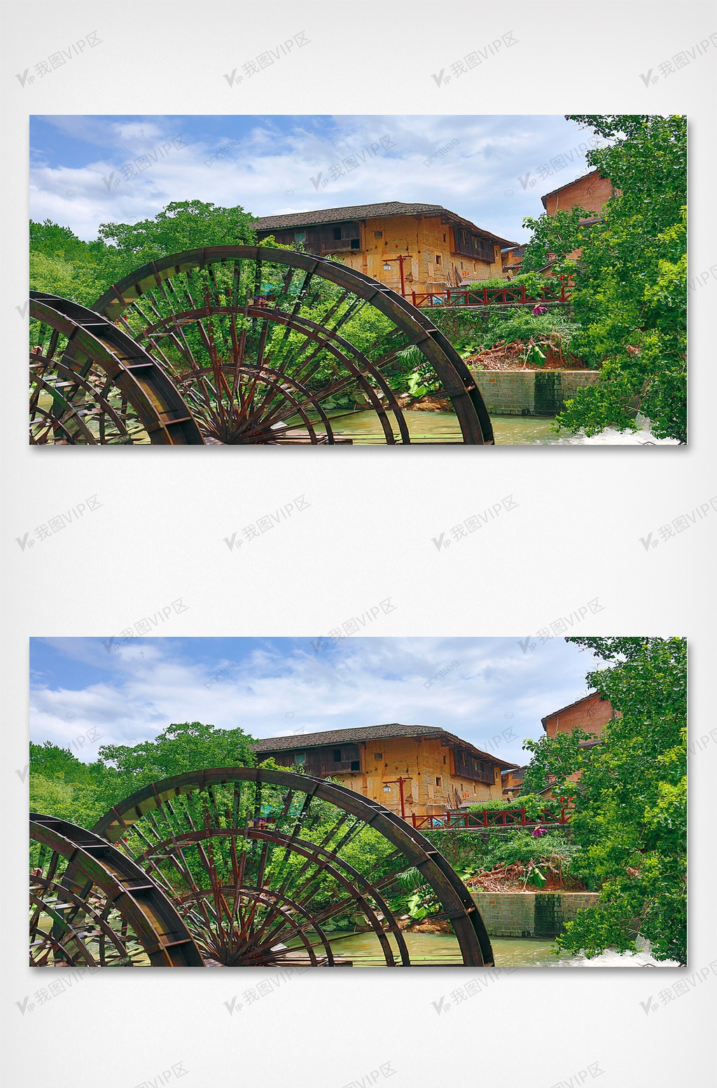 圆形水车乡村田园风光旅游摄影