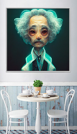 外星人与爱因斯坦结合体现代创意个性装饰画