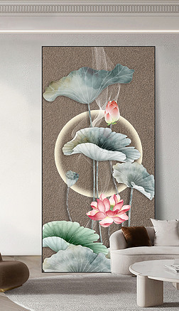 新中式荷花好寓意背景墙挂画国风玄关装饰画