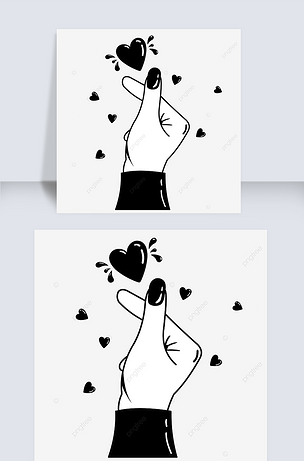 手绘线性黑白比心