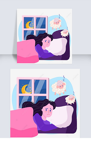 原创手绘卡通夜晚失眠数羊插画版权可商用