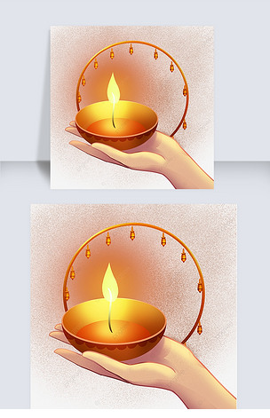 手捧点燃的油灯