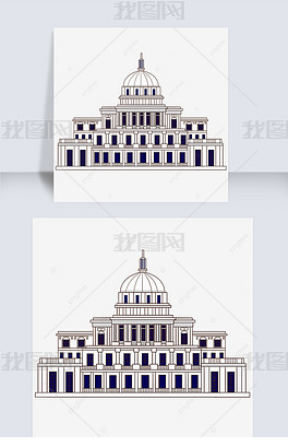 原创手绘平面样式白宫建筑白宫