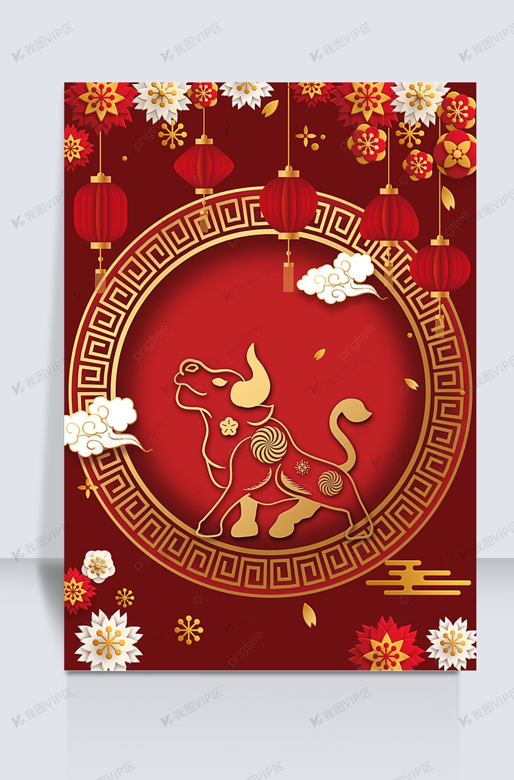 红色中国式春节牛背景