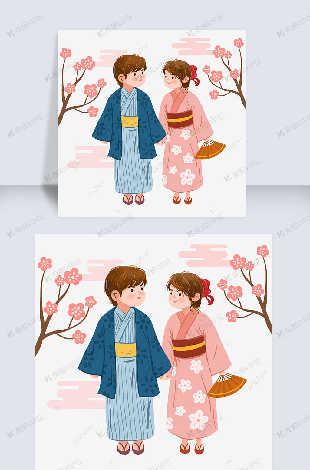 手绘日本和服人物