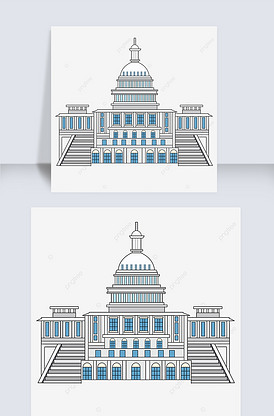 手绘平面样式白宫建筑白宫版权可商用