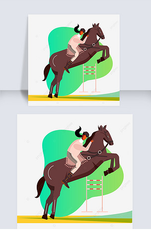 手绘卡通赛马马术插画