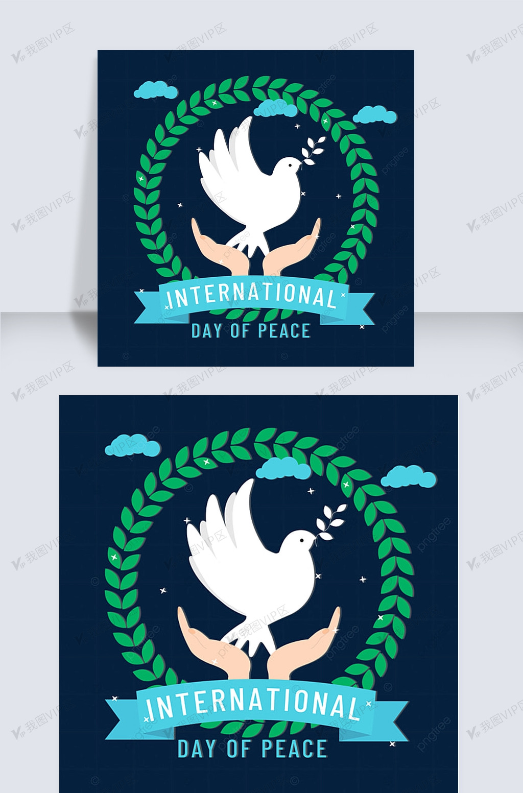 世界和平日手绘和平鸽剪影