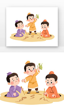 黄色卡通成语画蛇添足元素