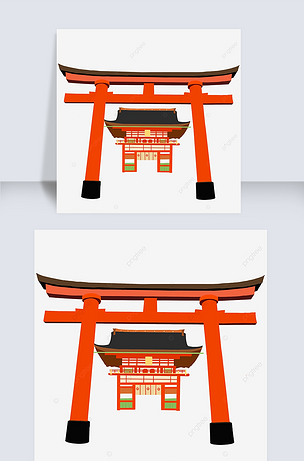 手绘鸟居日式建筑日本传统风格建筑艺