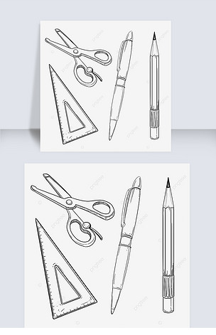 手绘线描文具组图