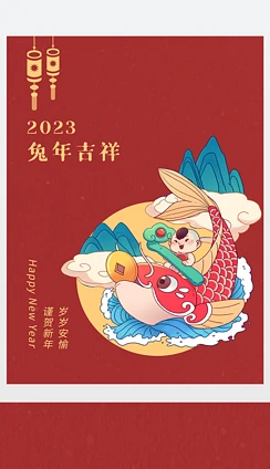 2023兔年新年新春拜年节日祝福手机海报