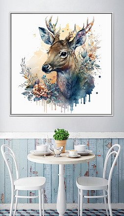 麋鹿森林神兽祥瑞吉祥寓意新中式格调装饰画