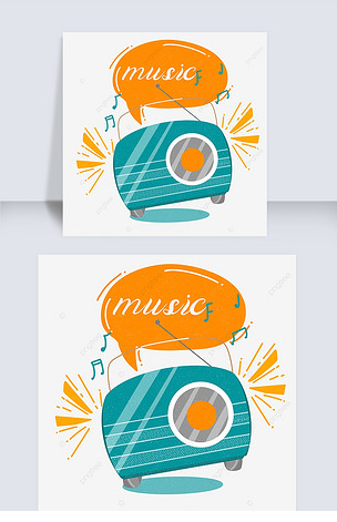 手绘卡通绿色复古radio插画
