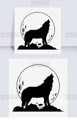 原创有月亮的夜晚森林狼嚎叫剪影版权可商用