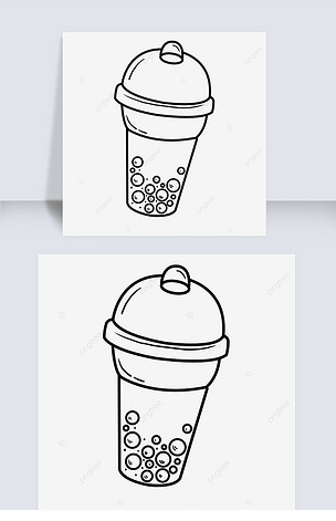黑色线描的扁平化奶茶热饮