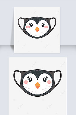 卡通创意可爱口罩动物系列插画形象女企鹅