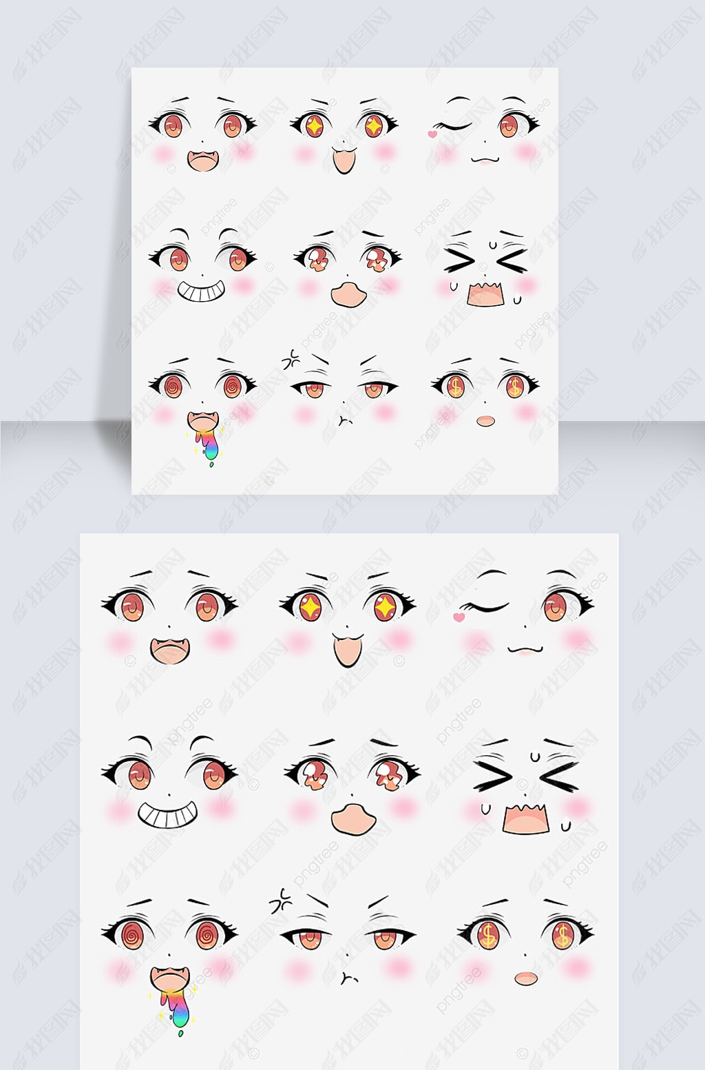 原创手绘二次元圆圈线性卡通表情图表五官漫画