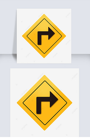 手绘可爱卡通指示牌标志简易插画形象右转黄色