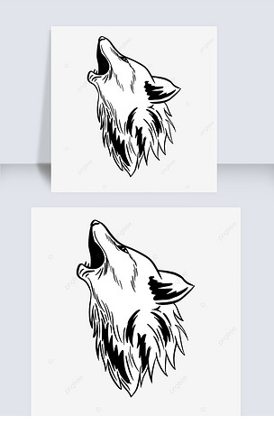 手绘卡通黑色耳朵线条狼插画