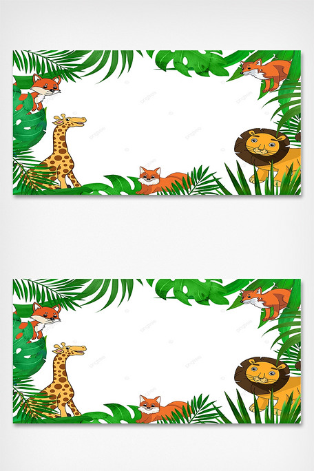 卡通长颈鹿狮子狐狸丛林动物背景