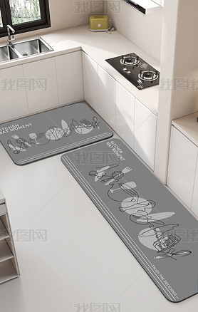 现代简约手绘厨具创意小清新厨房地垫地毯
