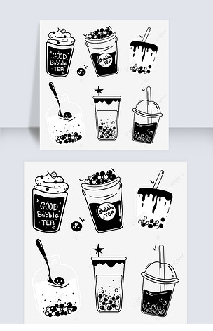 手绘奶茶黑白黑白风