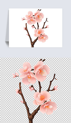 春天一朵粉色桃花创意插画免扣元素