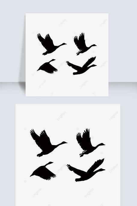 黑色手绘大雁剪影