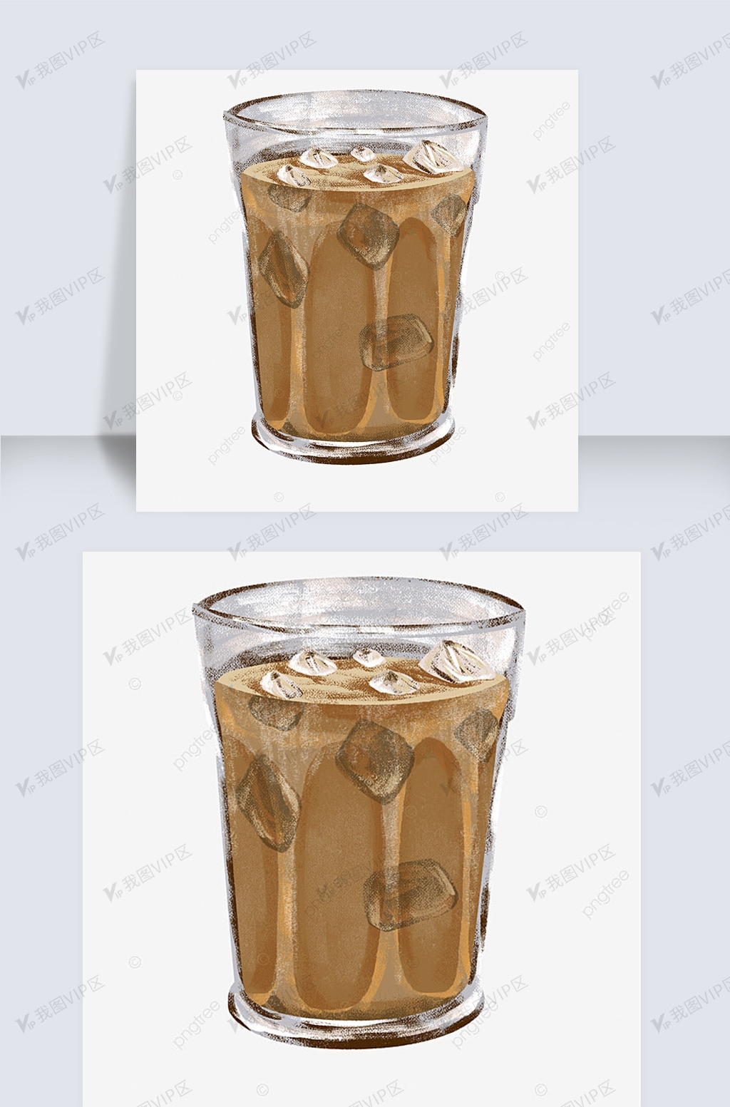 手绘美味的加冰拿铁咖啡
