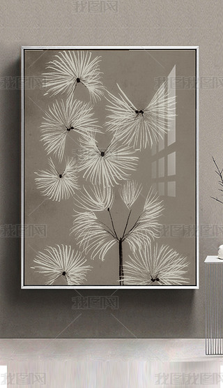 复古抽象暖色现代蒲公英大气挂画装饰画晶瓷