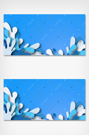夏季简约蓝色海浪泼溅剪纸风格横幅