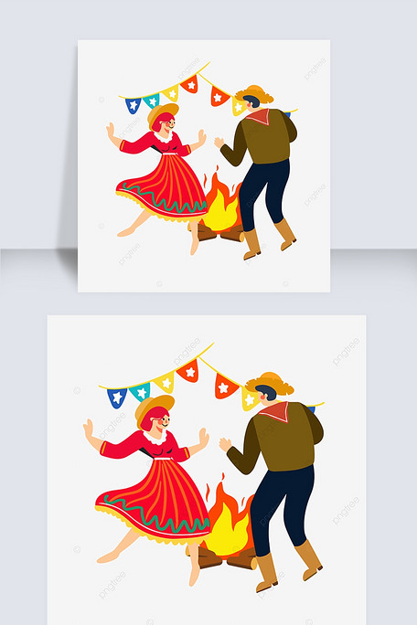 手绘巴西跳舞篝火晚会插画