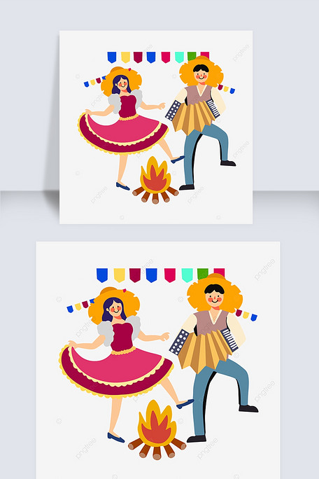 手绘卡通巴西跳舞篝火晚会