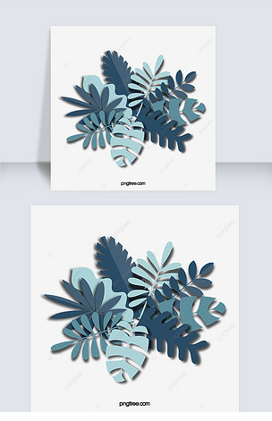 剪纸风格热带大叶植物